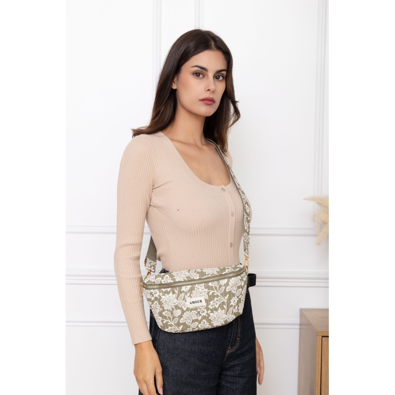 Sac banane coton imprimé AMOUR vert