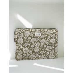 Pochette ordinateur coton AMOUR vert