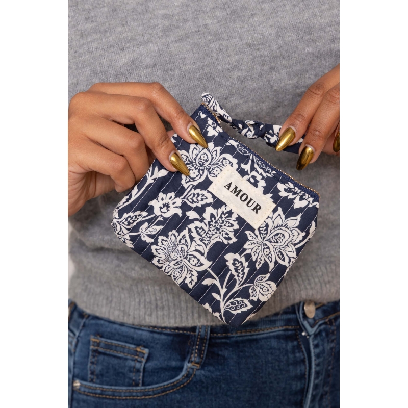 Porte-monnaie coton AMOUR bleu marine