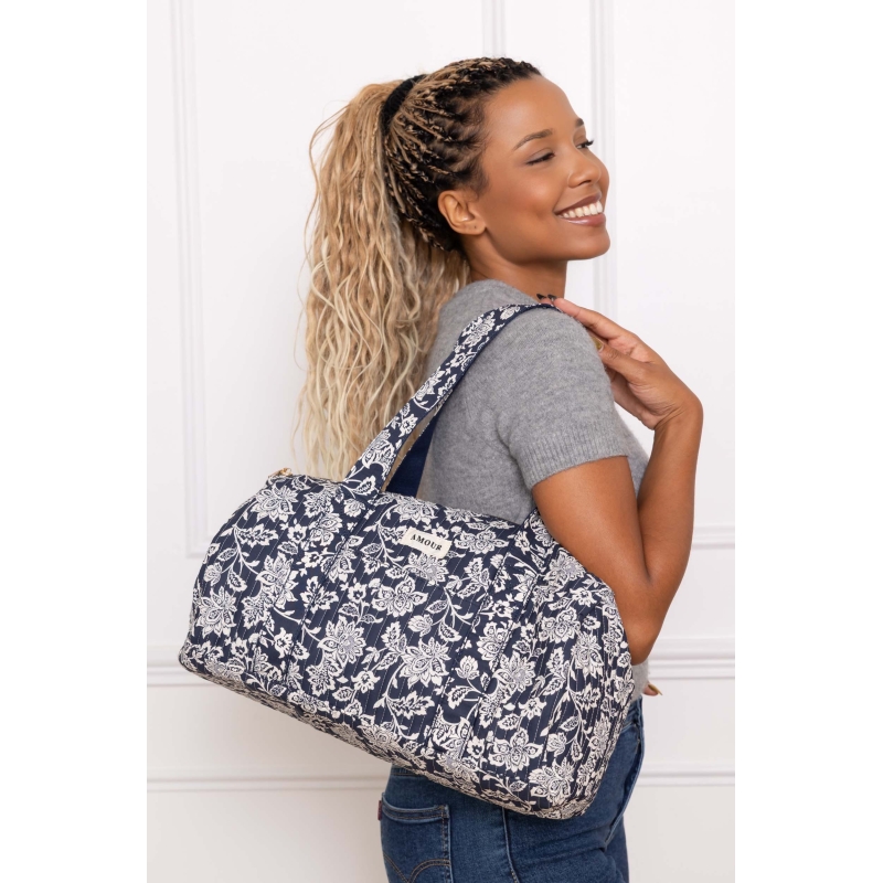 Sac polochon coton AMOUR bleu marine