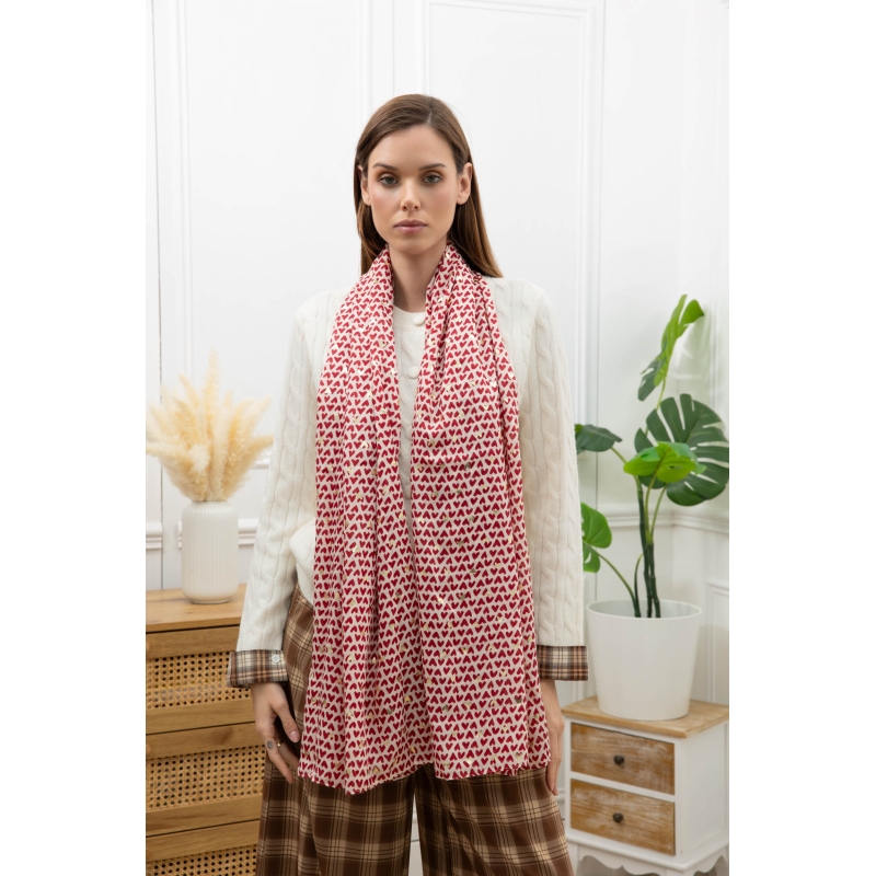 Foulard imprimé mini coeurs rouge