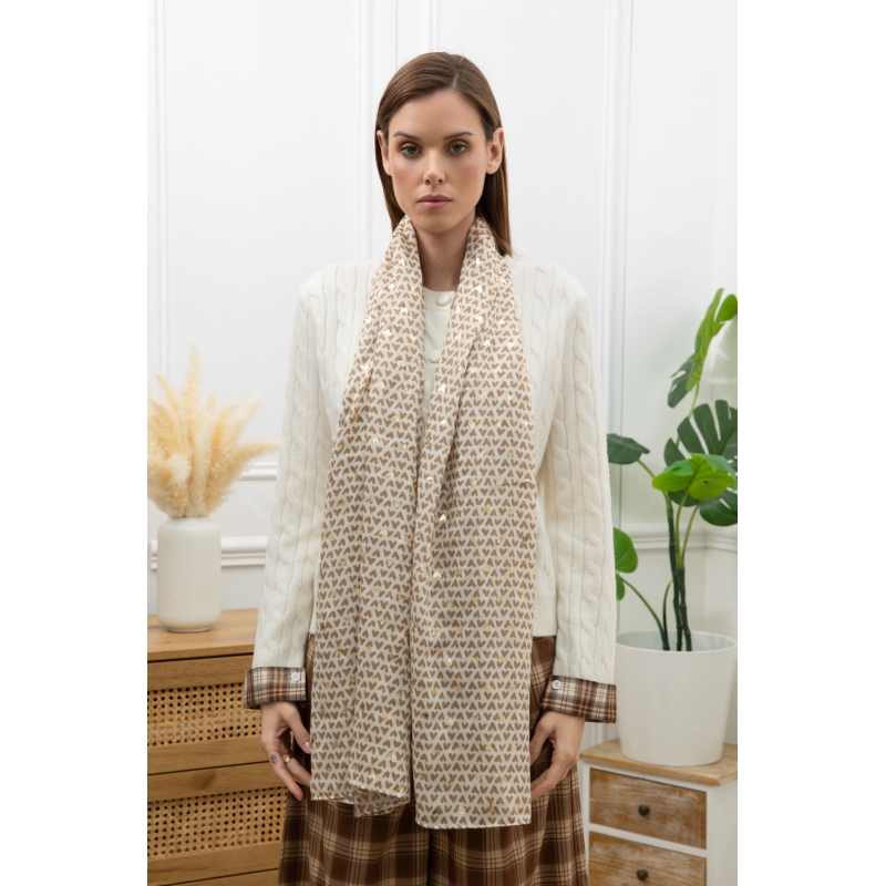 Foulard imprimé mini coeurs beige