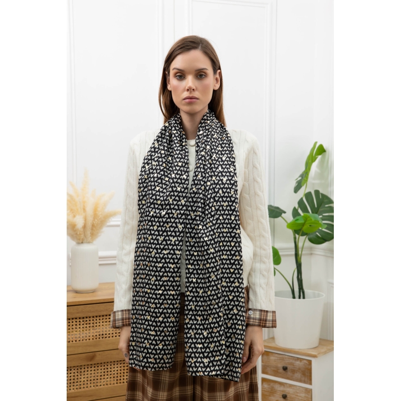 Foulard imprimé mini coeurs noir