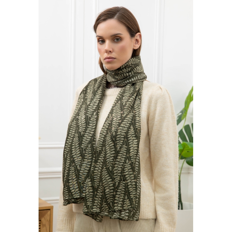 Foulard imprimé feuillage vert