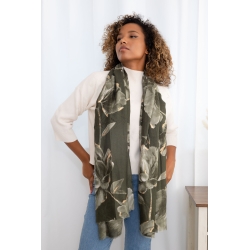 Foulard imprimé grandes fleurs vert