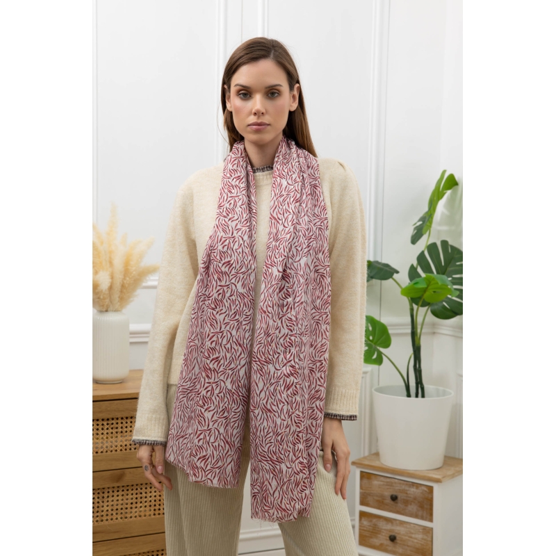 Foulard imprimé minis feuillages rose