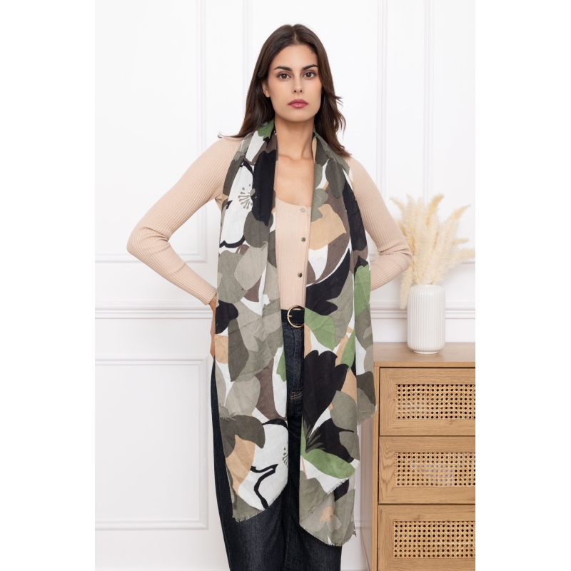 Foulard imprimé fleurs dessins vert