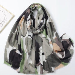 Foulard imprimé fleurs dessins vert