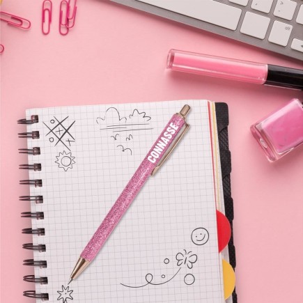 Stylo paillettes rose connasse