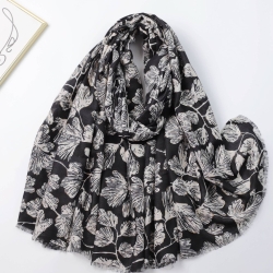 Foulard imprimé feuilles de ginkgo noir
