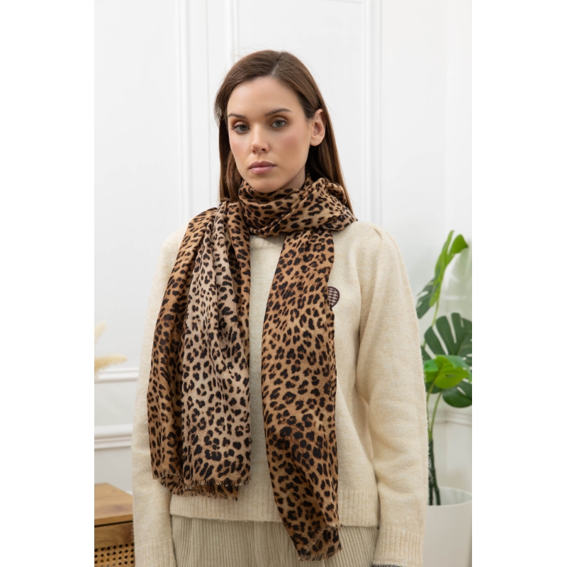 Foulard imprimé léopard camel