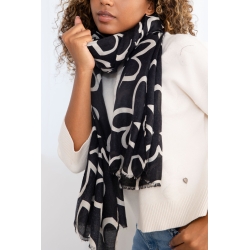 Foulard imprimé contours fleurs noir
