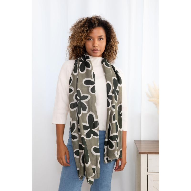 Foulard imprimé contours fleurs vert