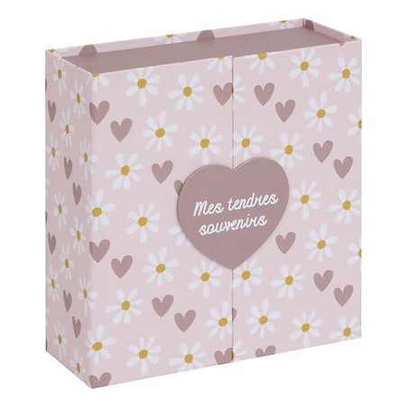 Coffret de naissance souvenirs cœurs 9 tiroirs rose pour fille pas cher