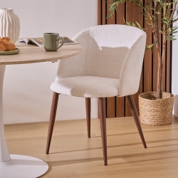 Chaise Céleste bouclette ivoire pieds métal effet noyer