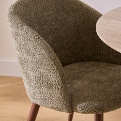 Chaise Céleste bouclette kaki pieds métal effet noyer