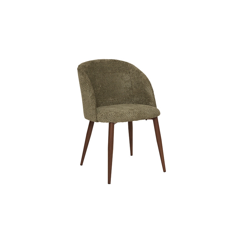 Chaise Céleste bouclette kaki pieds métal effet noyer