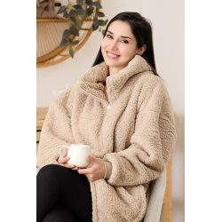 Plaid avec manches Sherpa zippé beige lin