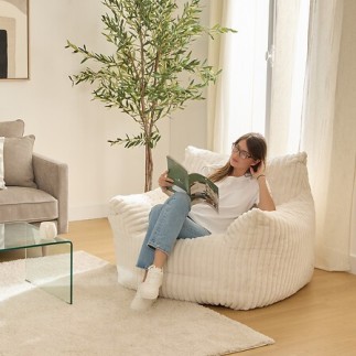 Fauteuil XL velours côtelé Muzi blanc