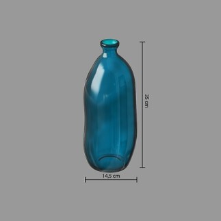 Vase bouteille 35cm verre recyclé bleu