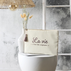 POCHETTE GAZE DE COTON 28X20CM LA VIE C'EST LES COPINES