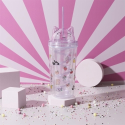 VERRE DE TRANSPORT A PAILLE CHAT 40CL KAWAII