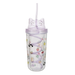 VERRE DE TRANSPORT A PAILLE CHAT 40CL KAWAII