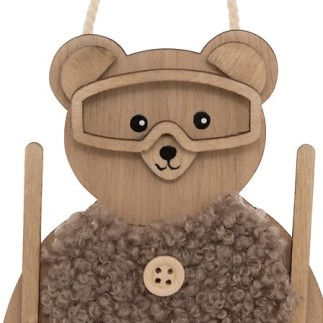 Sujet ourson bâtons de ski bois