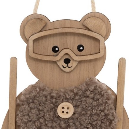 Sujet ourson bâtons de ski bois
