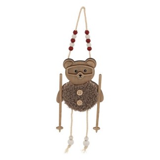 Sujet ourson bâtons de ski bois