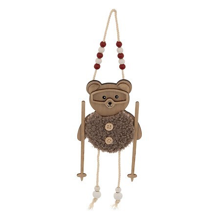 Sujet ourson bâtons de ski bois