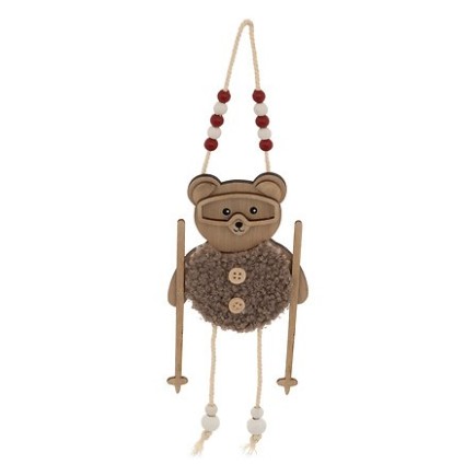 Sujet ourson bâtons de ski bois