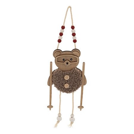 Sujet ourson bâtons de ski bois