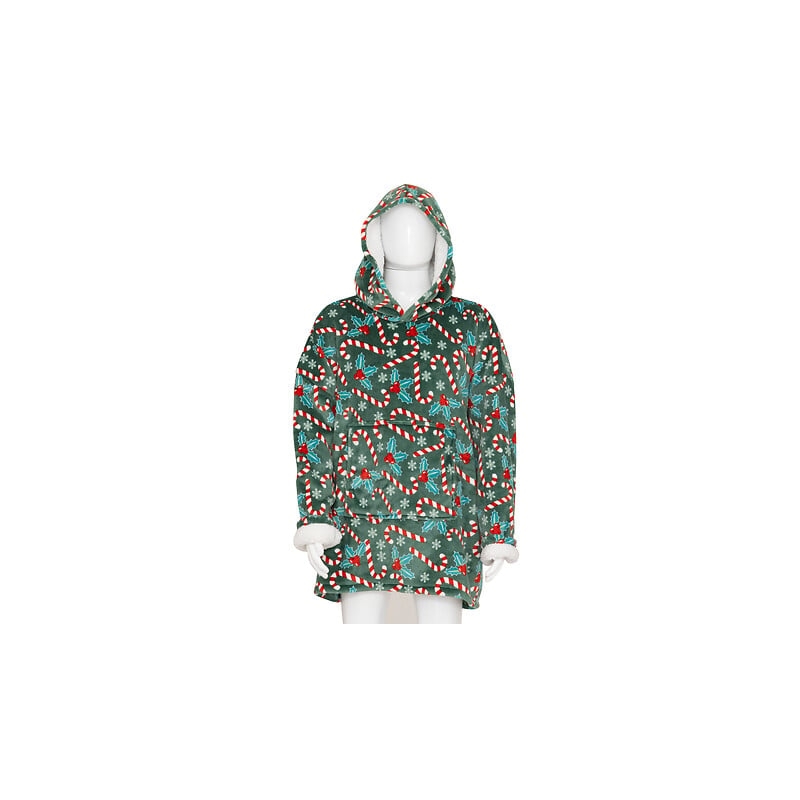 Plaid sweat adulte décor houx vert