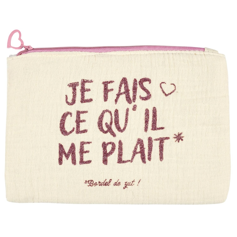 POCHETTE GAZE DE COTON JE FAIS CE QU'IL ME PLAIT GIRL POWER 20X15CM