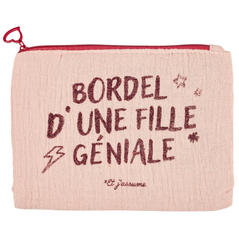 POCHETTE GAZE DE COTON BORDEL D'UNE FILLE GENIALE GIRL POWER 20X15CM