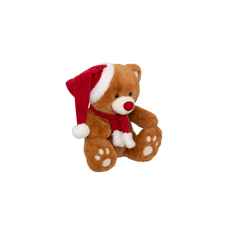 Peluche ours brun bonnet haut 34 cm marron