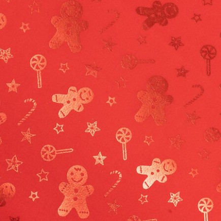 Tissu 28x300 cm rouge motifs pain d'épice