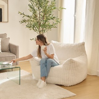 Fauteuil XL velours côtelé Muzi blanc