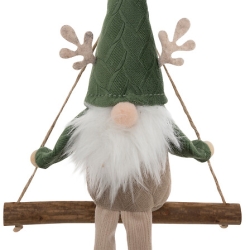 Sujet gnome balançoire textile haut 16 cm vert