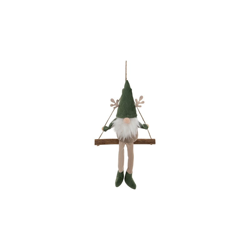 Sujet gnome balançoire textile haut 16 cm vert