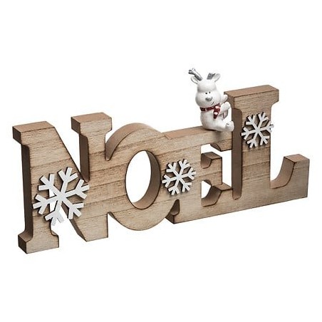 Décoration mot Noël flocons 30cm bois