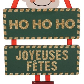 Sujet elfe pancarte Joyeuses Fêtes bois