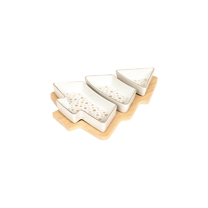 Set apéritif 4 pièces plateau forme sapin doré
