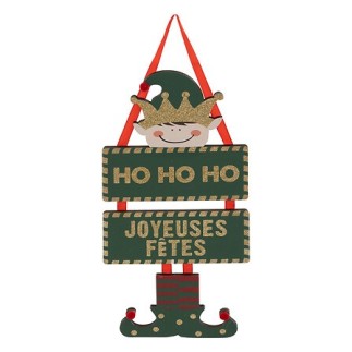 Sujet elfe pancarte Joyeuses Fêtes bois