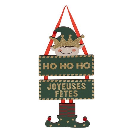 Sujet elfe pancarte Joyeuses Fêtes bois