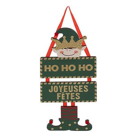 Sujet elfe pancarte Joyeuses Fêtes bois