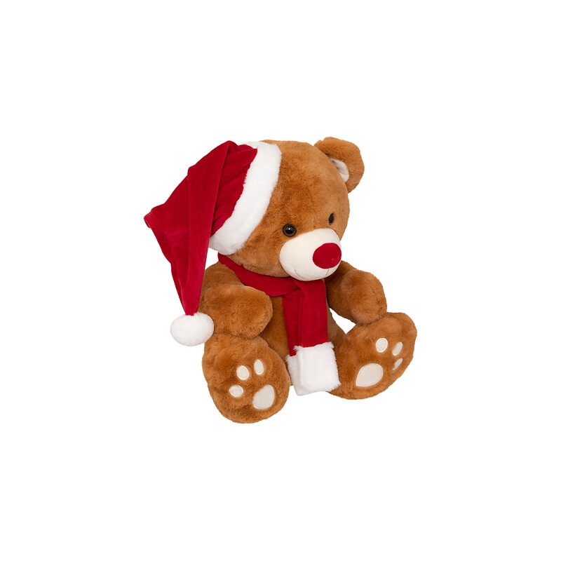 Peluche ours brun bonnet haut 48 cm