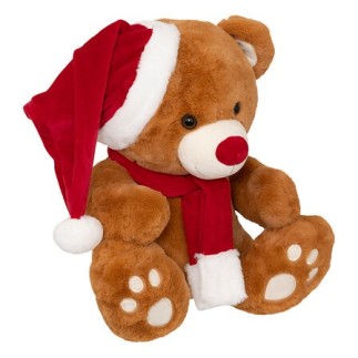 Peluche ours brun bonnet 48 cm