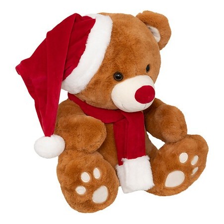 Peluche ours brun bonnet 48 cm